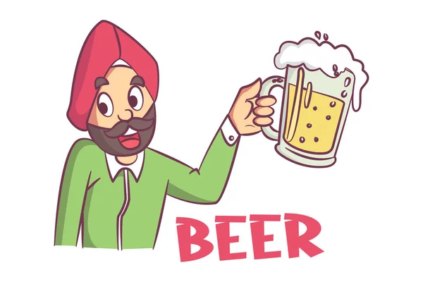 Διάνυσμα Εικονογράφηση Κινουμένων Σχεδίων Του Punjabi Άνθρωπος Κρατώντας Ποτήρι Μπύρα — Διανυσματικό Αρχείο