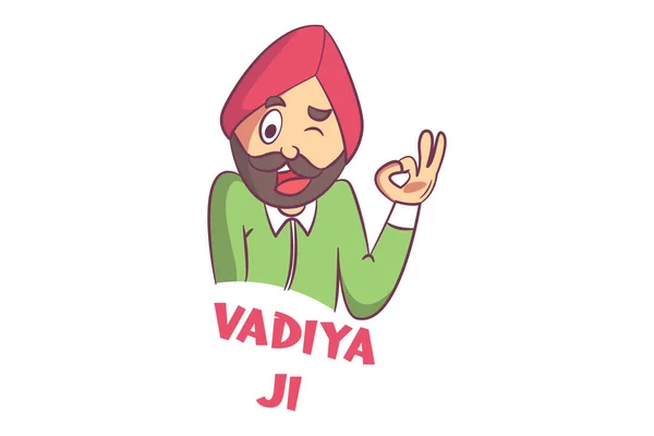 Ilustración Dibujos Animados Vectoriales Del Hombre Punjabi Con Signo Aprobación — Vector de stock