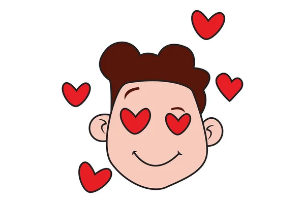 Vector Cartoon Illustratie Van Jongen Gezicht Liefde Geïsoleerd Witte Achtergrond — Stockvector