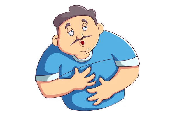 Vector Cartoon Illustration Man Holding Stomach Pain Isolated White Background — Stock Vector