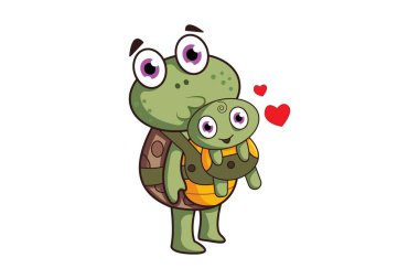 Bebek tutan kaplumbağanın vektör çizimi. Beyaz arkaplanda izole.