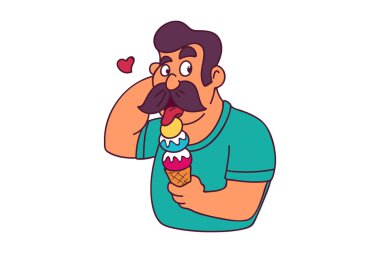 Dondurma yiyen adamın vektör karikatür çizimi. Beyaz arkaplanda izole.