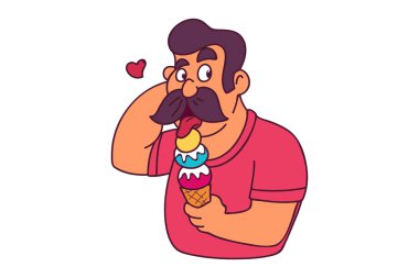 Dondurma yiyen adamın vektör karikatür çizimi. Beyaz arkaplanda izole.