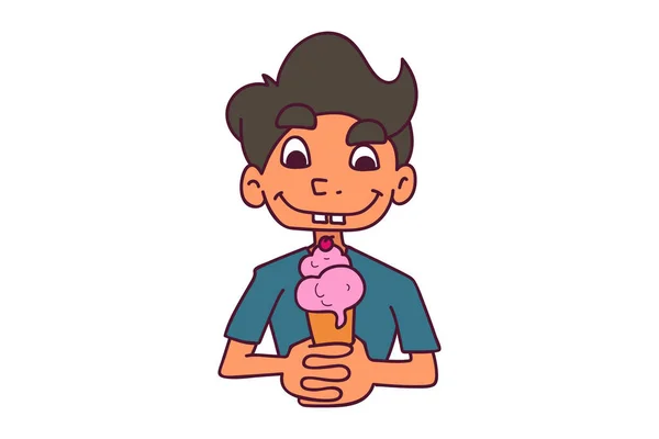 Ilustración Dibujos Animados Vectoriales Niño Sosteniendo Cono Helado Mano Aislado — Archivo Imágenes Vectoriales