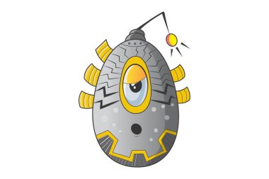 Şüpheli bir robotun vektör karikatür çizimi. Beyaz arkaplanda izole.