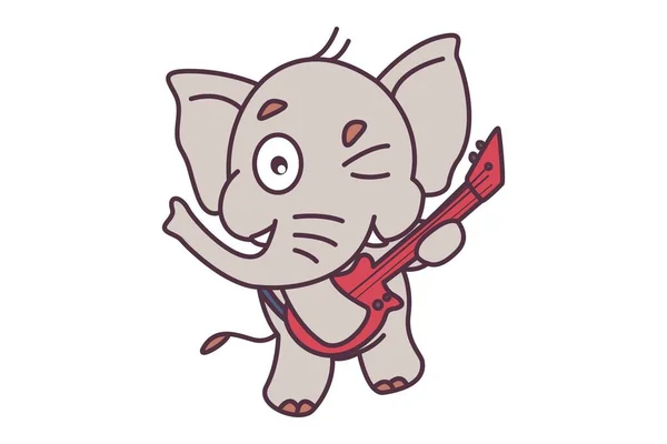 Ilustración Dibujos Animados Vectoriales Elefante Tocando Guitarra Aislado Sobre Fondo — Vector de stock