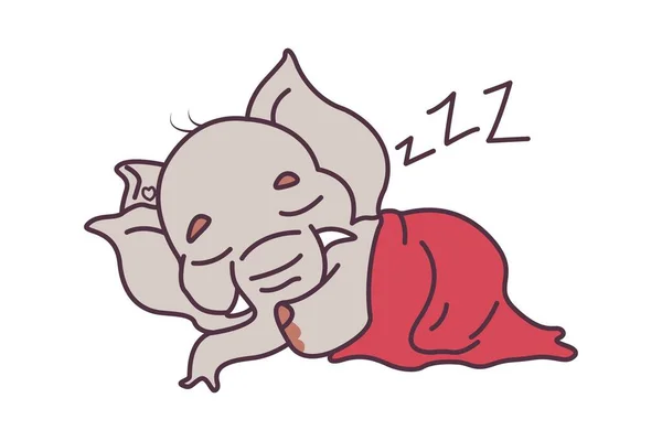 Ilustrasi Kartun Vektor Gajah Sedang Tidur Terisolasi Pada Latar Belakang - Stok Vektor