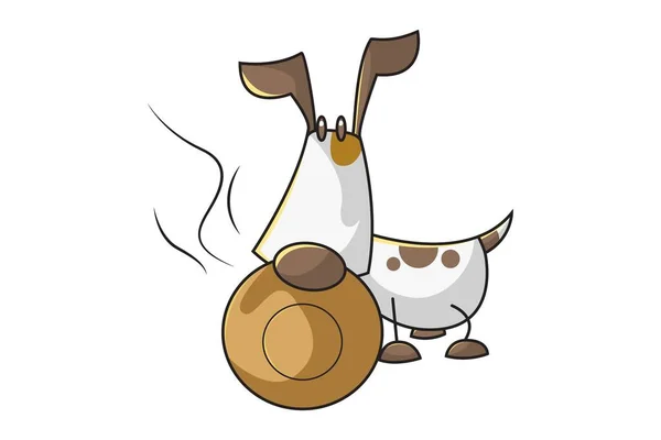 Illustrazione Del Cartone Animato Vettoriale Cane Che Tiene Cappello Bocca — Vettoriale Stock