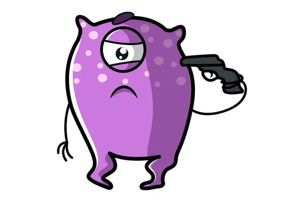 Illustration Vectorielle Monstre Violet Tenant Pistolet Main Isolé Sur Fond — Image vectorielle