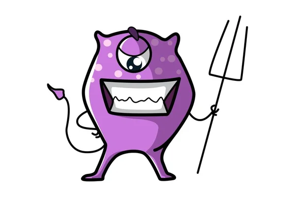 Illustration Vectorielle Monstre Violet Avec Trident Diabolique Isolé Sur Fond — Image vectorielle