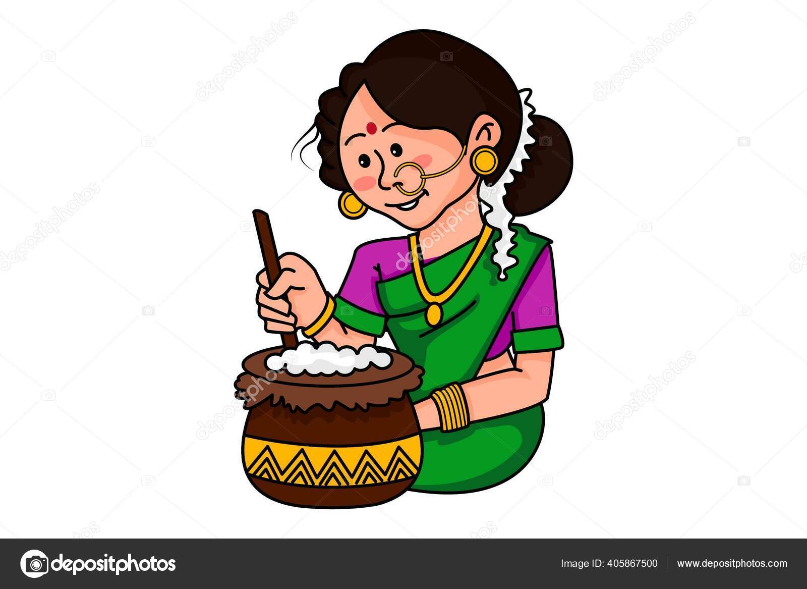Vector Cartoon Illustration Tamil Woman Cooking Food Pot Isolated White  Stock Vector Image by ©F1Digitals #405867500