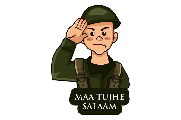 Vector Cartoon Illustration Soldier Boy Giving Salute Maa Tujhe Salaam — Stock Vector