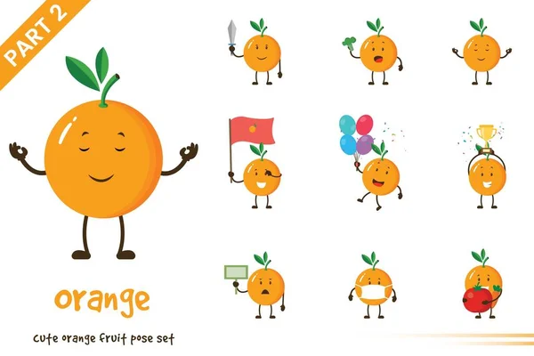Vektor Illustration Von Niedlichen Orangefarbenen Frucht Posen Eingestellt Isoliert Auf — Stockvektor
