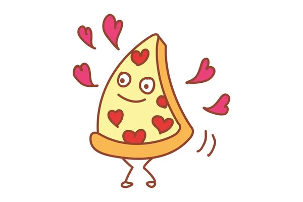 Vektör Karikatür Çizimi Pizza Aşık Olmuş Beyaz Arkaplanda Izole — Stok Vektör