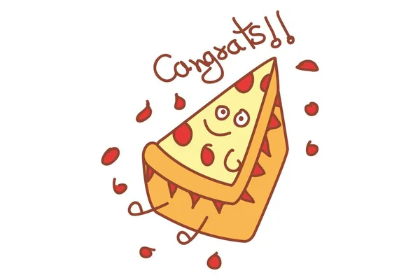 Vector Cartoon Illustratie Van Pizza Brief Gefeliciteerd Geïsoleerd Witte Achtergrond — Stockvector