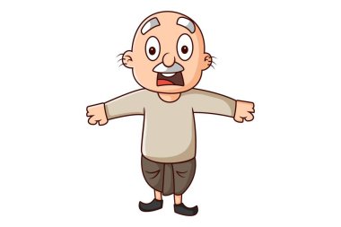 Vektör karikatür çizimi. Yaşlı adam kızgın. Beyaz arkaplanda izole.