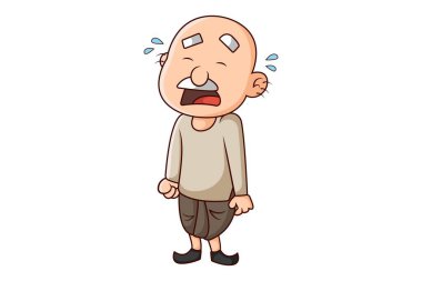 Yaşlı adamın vektör karikatür çizimi ağlıyor. Beyaz arkaplanda izole.
