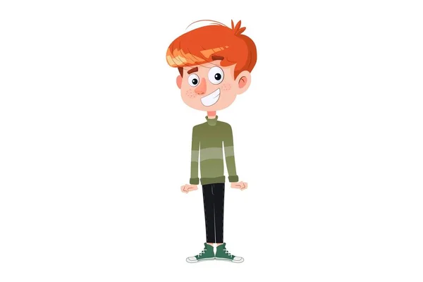 Vektor Tecknad Illustration Pojken Står Med Ett Leende Ansikte Isolerad — Stock vektor