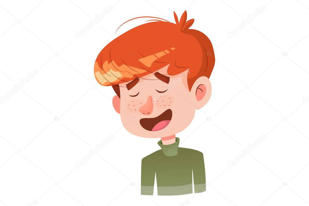 Vector cartoon illustration. Boy is crying. Isolated on white background.