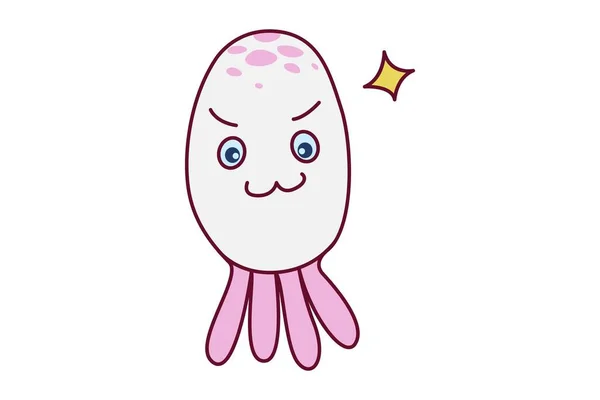Vector Cartoon Illustratie Octopus Met Een Ondeugende Lach Geïsoleerd Witte — Stockvector