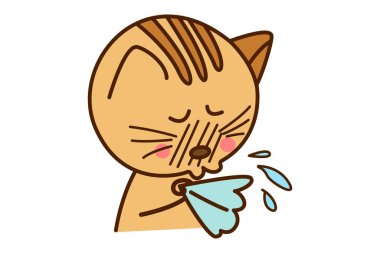 Vektör karikatür çizimi. Şirin kedi hapşırıyor. Beyaz arkaplanda izole.