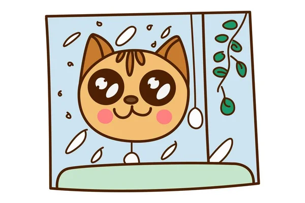 Ilustración Dibujos Animados Vectoriales Cat Está Viendo Nevadas Desde Ventana — Archivo Imágenes Vectoriales