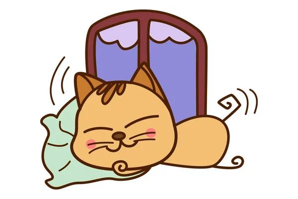 Vector Cartoon Illustration Cute Cat Sleeping Isolated White Background — Stock Vector