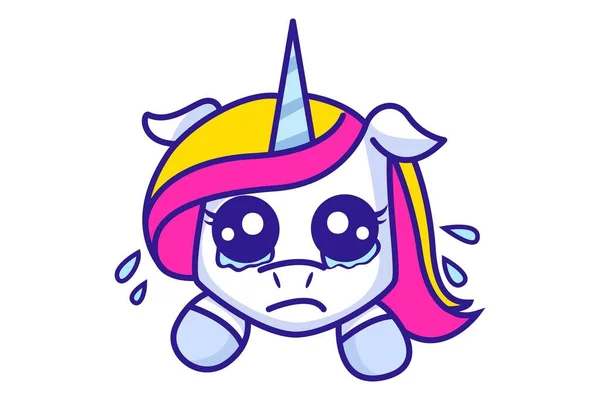 Ilustración Dibujos Animados Vectoriales Unicornio Está Llorando Aislado Sobre Fondo — Vector de stock