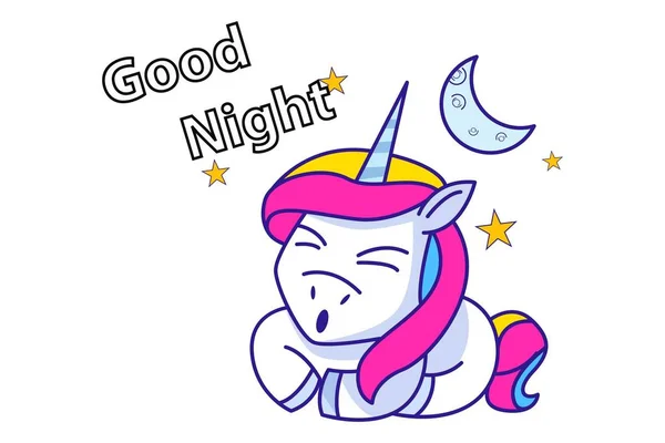 Vector Cartoon Illustration Unicorn Feeling Sleepy Lettering Text Good Night — Stock Vector