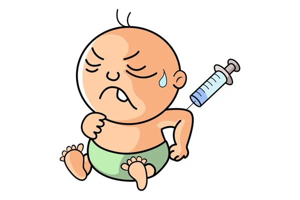 ベクトル漫画イラスト 子供は腕の注射で泣いている 白地に隔離された — ストックベクタ