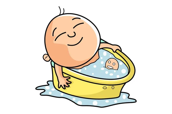 Vektorgrafik Nettes Kind Badet Einer Badewanne Isoliert Auf Weißem Hintergrund — Stockvektor