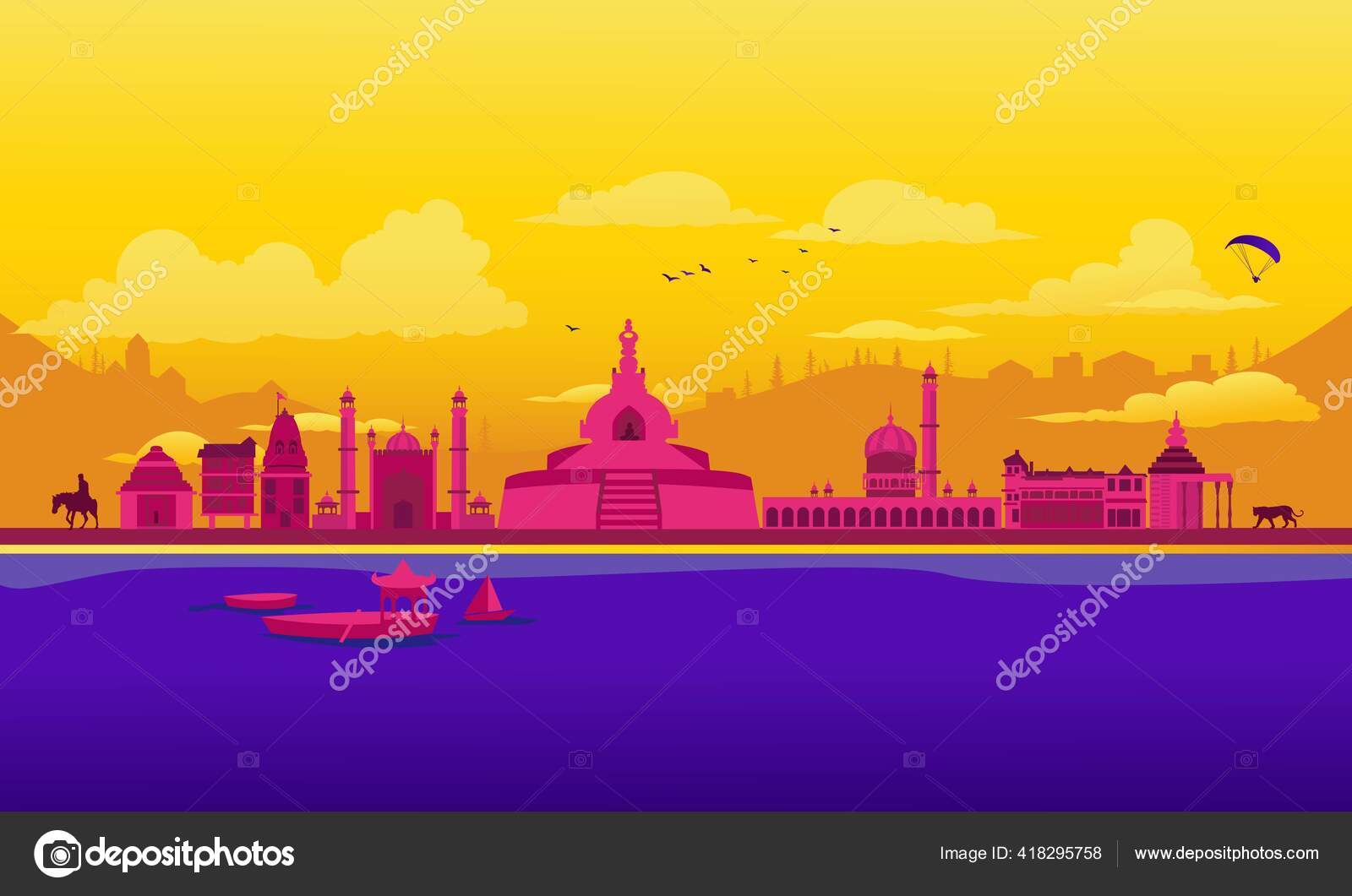 Vector Cartoon Illustration Kashmir Skyline Isolated Colored Background  Stock Vector Image by ©F1Digitals #418295758