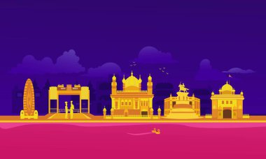 Amritsar ufuk çizgisinin vektör çizimi. Renkli bir arkaplanda izole edilmiş.