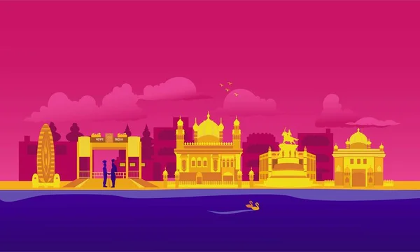 Ilustración Dibujos Animados Vectoriales Del Horizonte Amritsar Aislado Sobre Fondo — Vector de stock