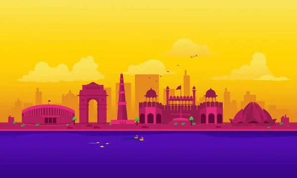 Illustration Vectorielle Horizon Delhi Isolé Sur Fond Coloré — Image vectorielle