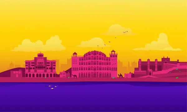 Illustrazione Del Cartone Animato Vettoriale Dello Skyline Jaipur Isolato Uno — Vettoriale Stock