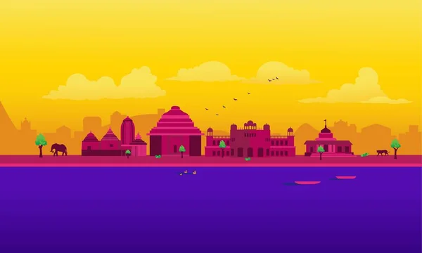 Vektor Tecknad Illustration Odisha Skyline Isolerad Färgad Bakgrund — Stock vektor