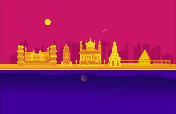 Vektor Tecknad Illustration Punjab Skyline Isolerad Färgad Bakgrund — Stock vektor