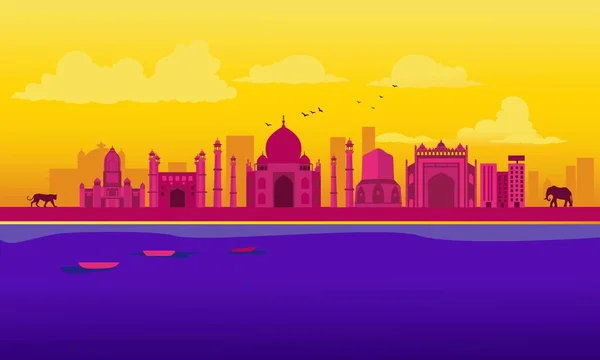 Vektor Tecknad Illustration Uttar Pradesh Skyline Isolerad Färgad Bakgrund — Stock vektor