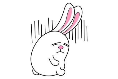 Vektör karikatür çizimi. Şirin tavşancık üzgün. Beyaz arkaplanda izole.
