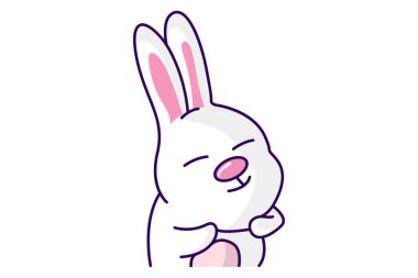 Vektör karikatür çizimi. Şirin tavşan gülümsüyor. Beyaz arkaplanda izole.