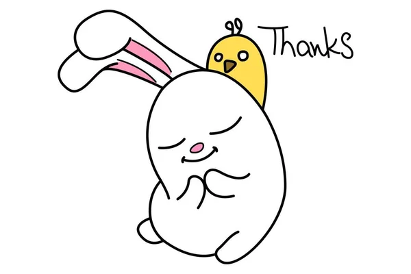 Vector Cartoon Illustration Cute Bunny Duck Saying Thanks Isolated White — Stock Vector