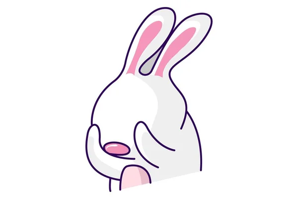 Vector Cartoon Illustration Cute Bunny Closing Its Eyes Isolated White — Stock Vector
