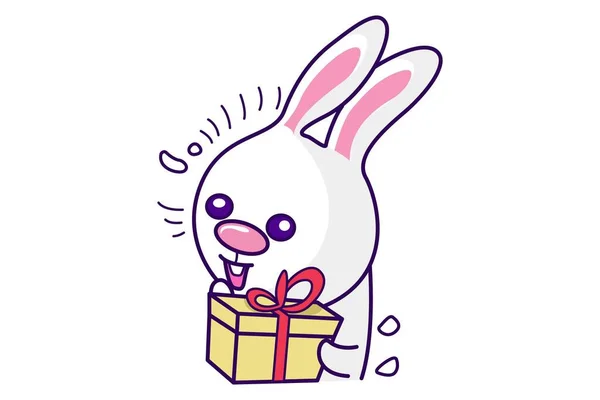 矢量卡通画 可爱的兔子手里拿着礼品盒 因白人背景而被隔离 — 图库矢量图片