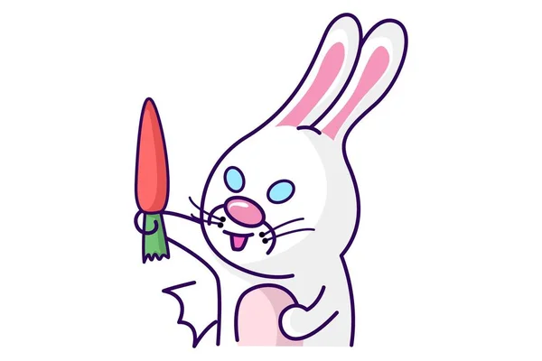 Illustration Vectorielle Dessin Animé Mignon Lapin Tient Une Carotte Dans — Image vectorielle