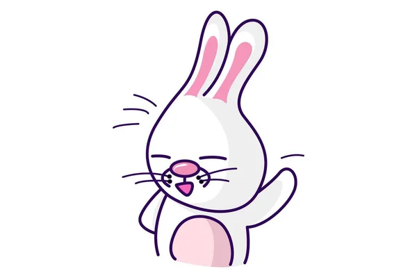 Illustrazione Del Cartone Animato Vettoriale Coniglietto Carino Sta Salutando Mano — Vettoriale Stock