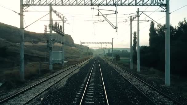 Passenger train moving slowly on the railroad — Stock Video