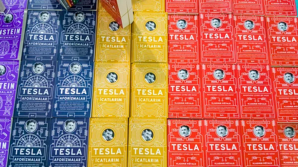 Eskişehir - 09 Ekim 2018: Eskişehir Kitap Fuarı standında sergilenen Nikola Tesla kitaplar