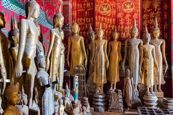 Buddha Statyer Den Funerary Godstransporter Hall Wat Xieng Thong Luang — Stockfoto