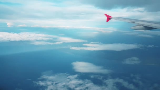 Flyg plan flyger in i molnen, utsikt från fönstret — Stockvideo